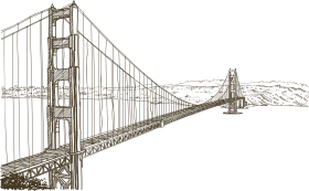 Golden Gate Bridge Architectural Sketch Clipart - Detailed Vintage Engineering Illustration