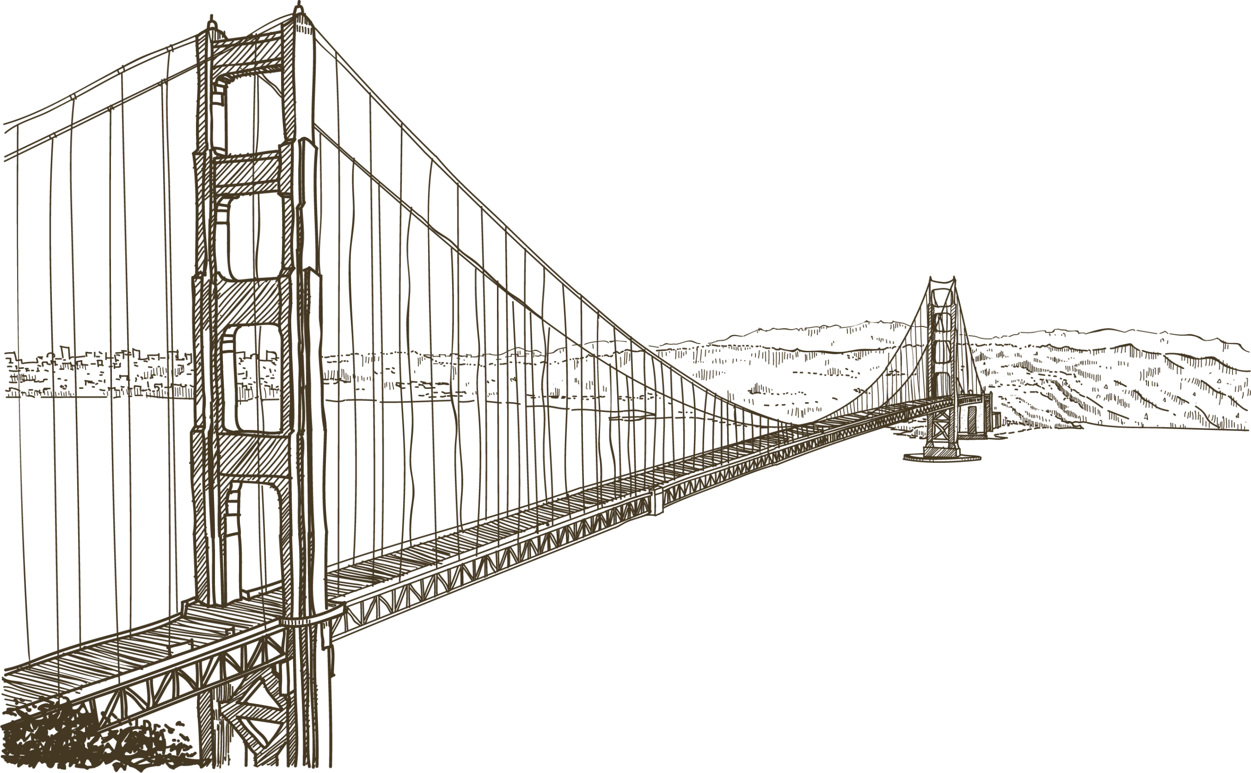 Golden Gate Bridge Architectural Sketch Clipart - Detailed Vintage Engineering Illustration