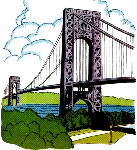 Iconic George Washington Bridge Spanning Hudson River Architectural Clipart Illustration