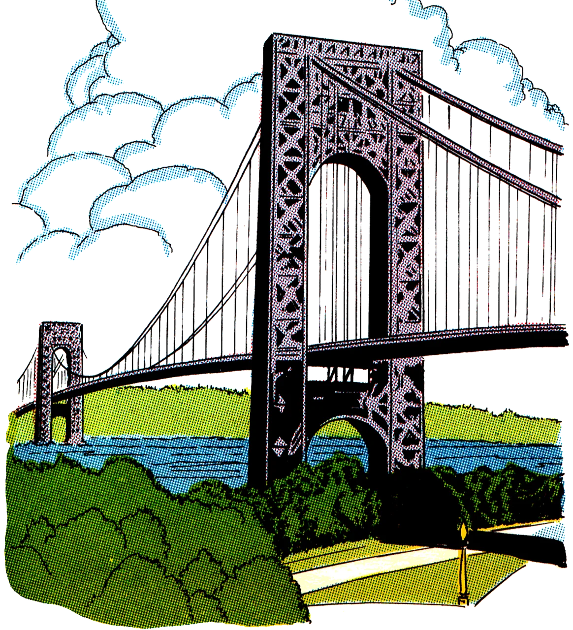 Iconic George Washington Bridge Spanning Hudson River Architectural Clipart Illustration
