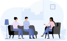 Professional Counseling Therapy Session Clipart Illustration in Soft Hues