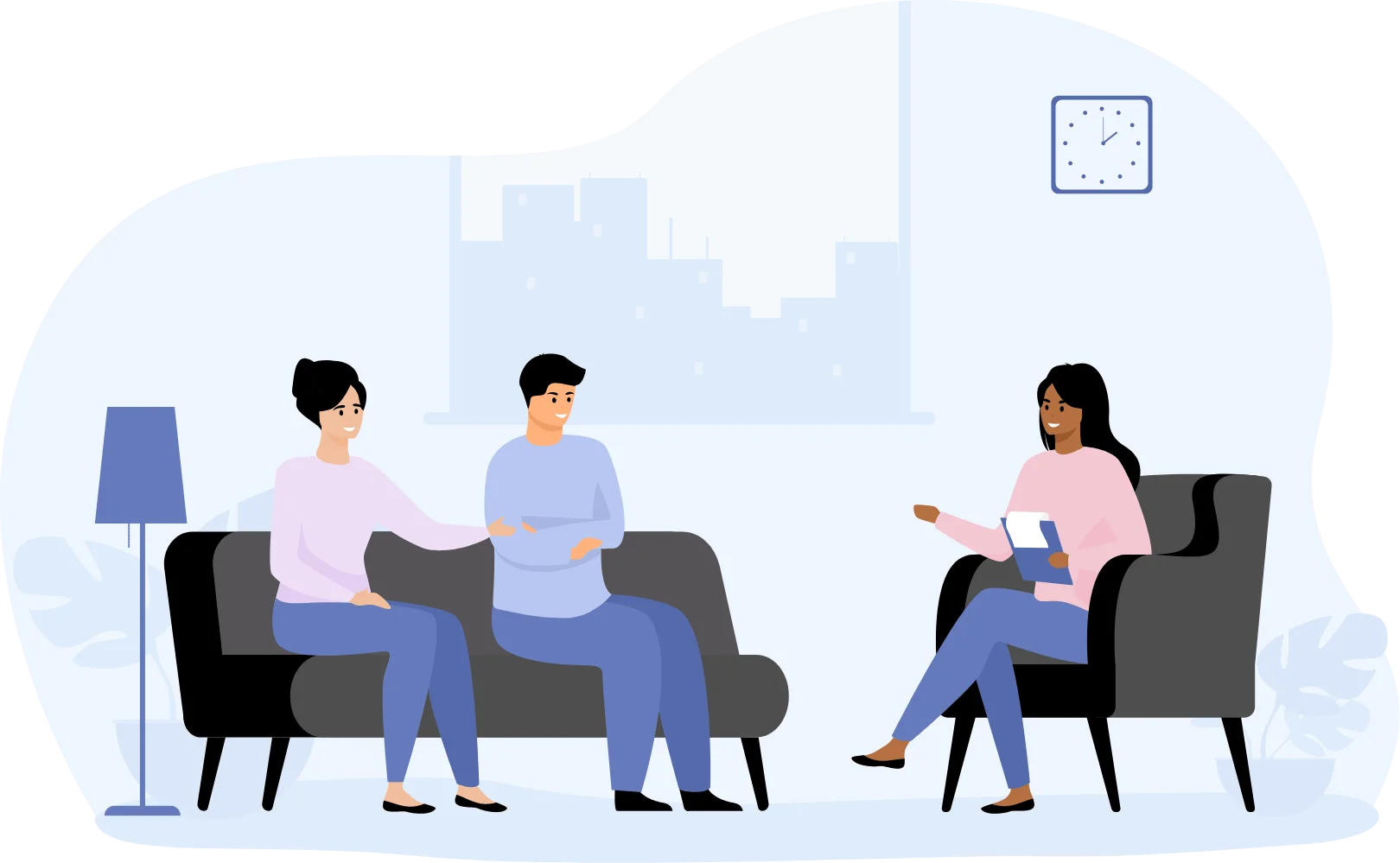 Professional Counseling Therapy Session Clipart Illustration in Soft Hues