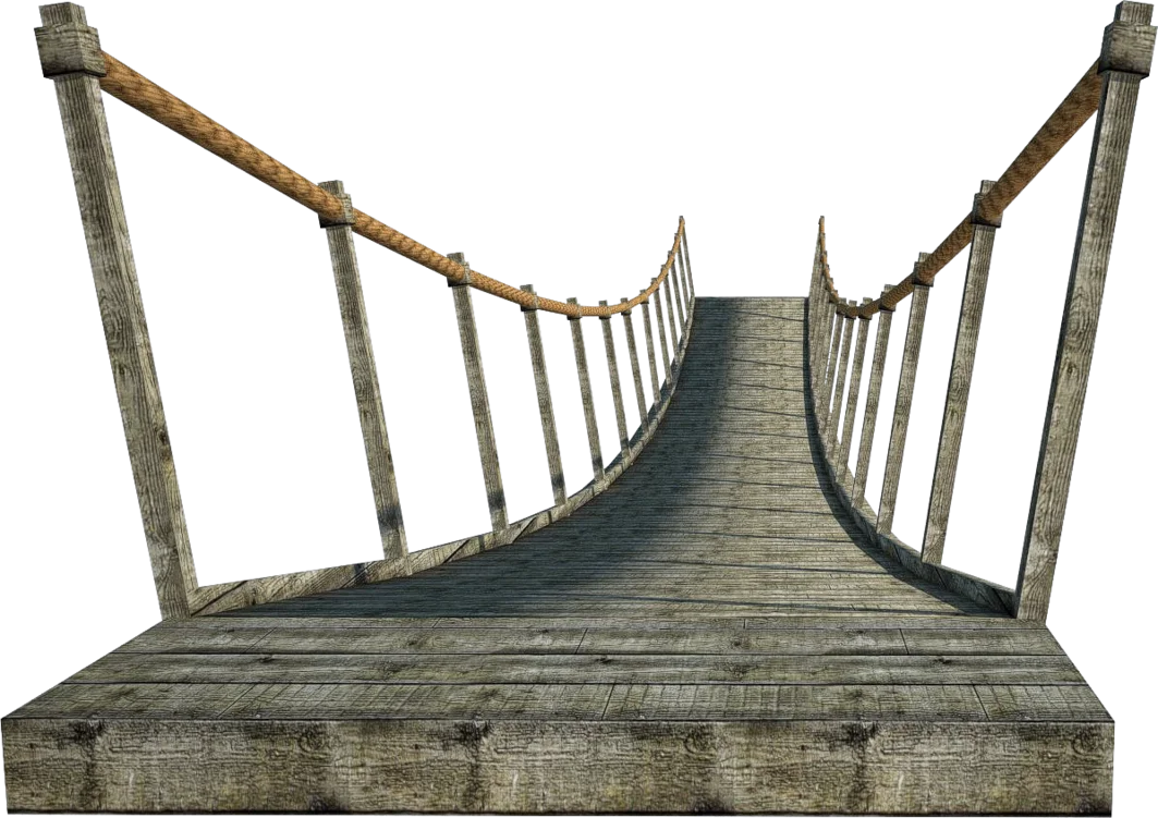 Rustic Wooden Suspension Bridge Clipart - Weathered Planks and Rope Crossway