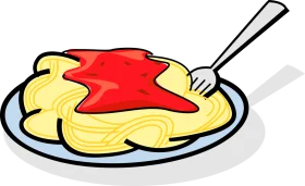 Cartoon Spaghetti Clipart with Red Sauce on Blue-Rimmed Plate