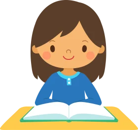 Cheerful Student Reading an Open Book Cartoon Clipart Illustration