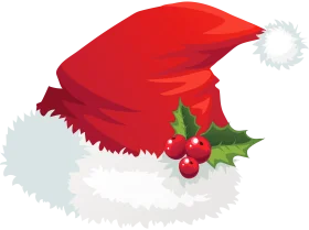 Classic Christmas Santa Hat Clipart with Festive Holly Decoration Design