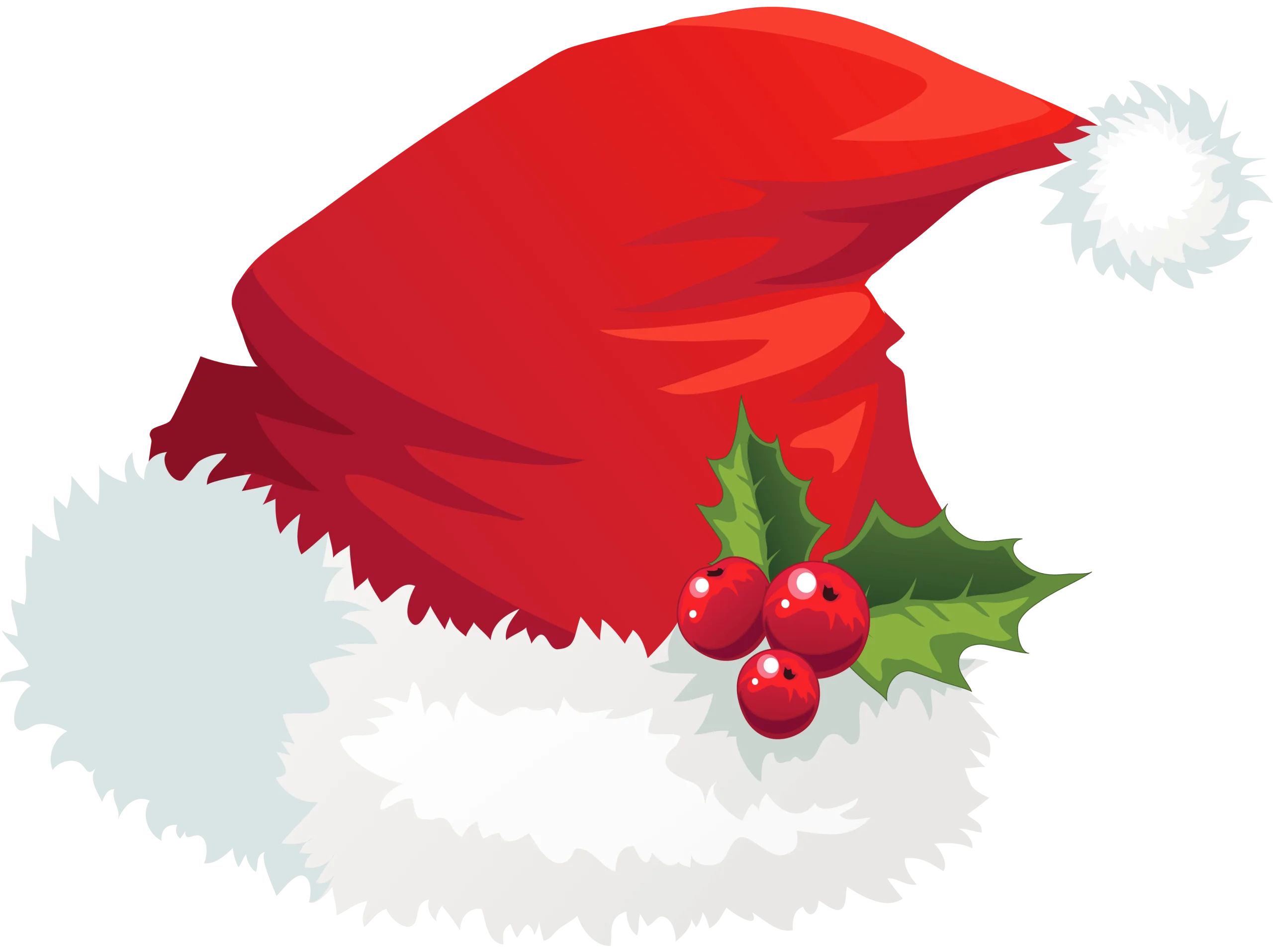 Classic Christmas Santa Hat Clipart with Festive Holly Decoration Design