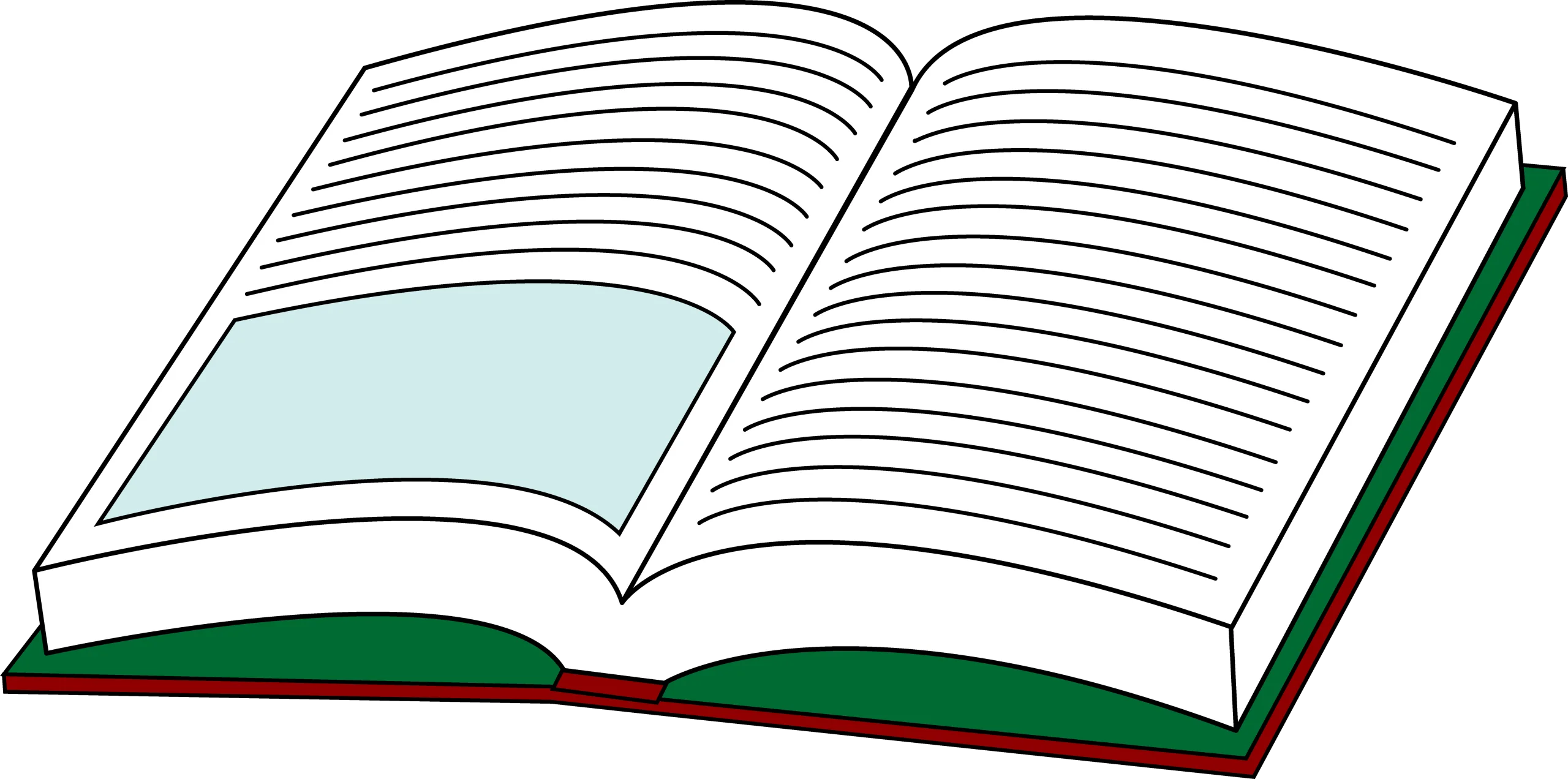 Classic Open Book Clipart Illustration with Lined Pages and Green Edges