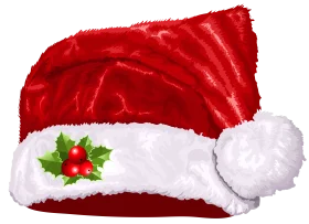 Classic Red and White Santa Claus Christmas Clipart Hat with Holly Decoration