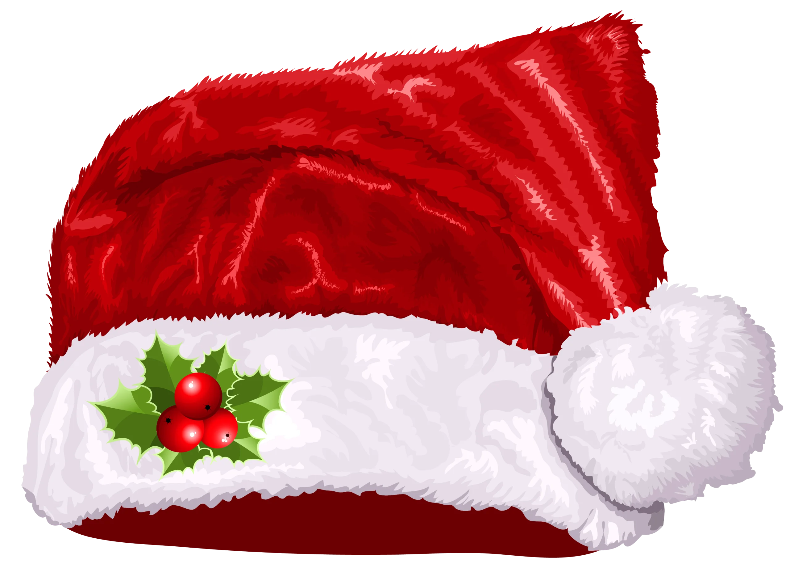 Classic Red and White Santa Claus Christmas Clipart Hat with Holly Decoration