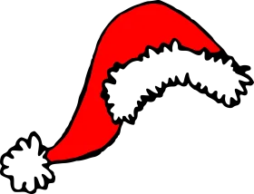 Classic Red and White Santa Hat Clipart with Fluffy Trim and Playful Hanging Pom-Pom