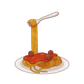 Classic Spaghetti and Meatballs Clipart Illustration with Twirling Fork