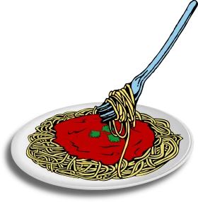 Classic Spaghetti and Tomato Sauce Twirling Fork Clipart Illustration
