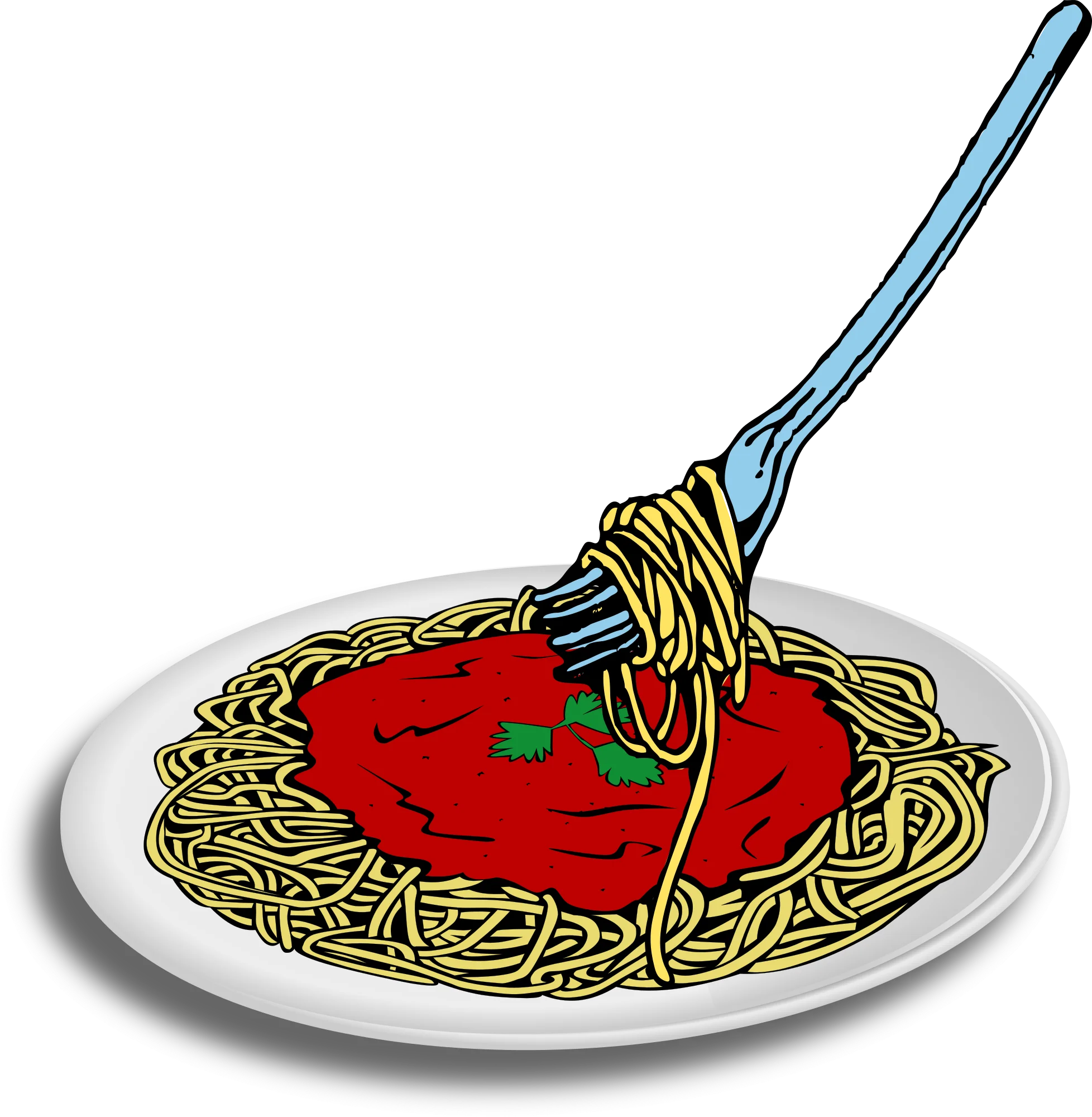 Classic Spaghetti and Tomato Sauce Twirling Fork Clipart Illustration