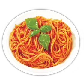 Classic Spaghetti with Fresh Basil Leaves Culinary Clipart Illustration