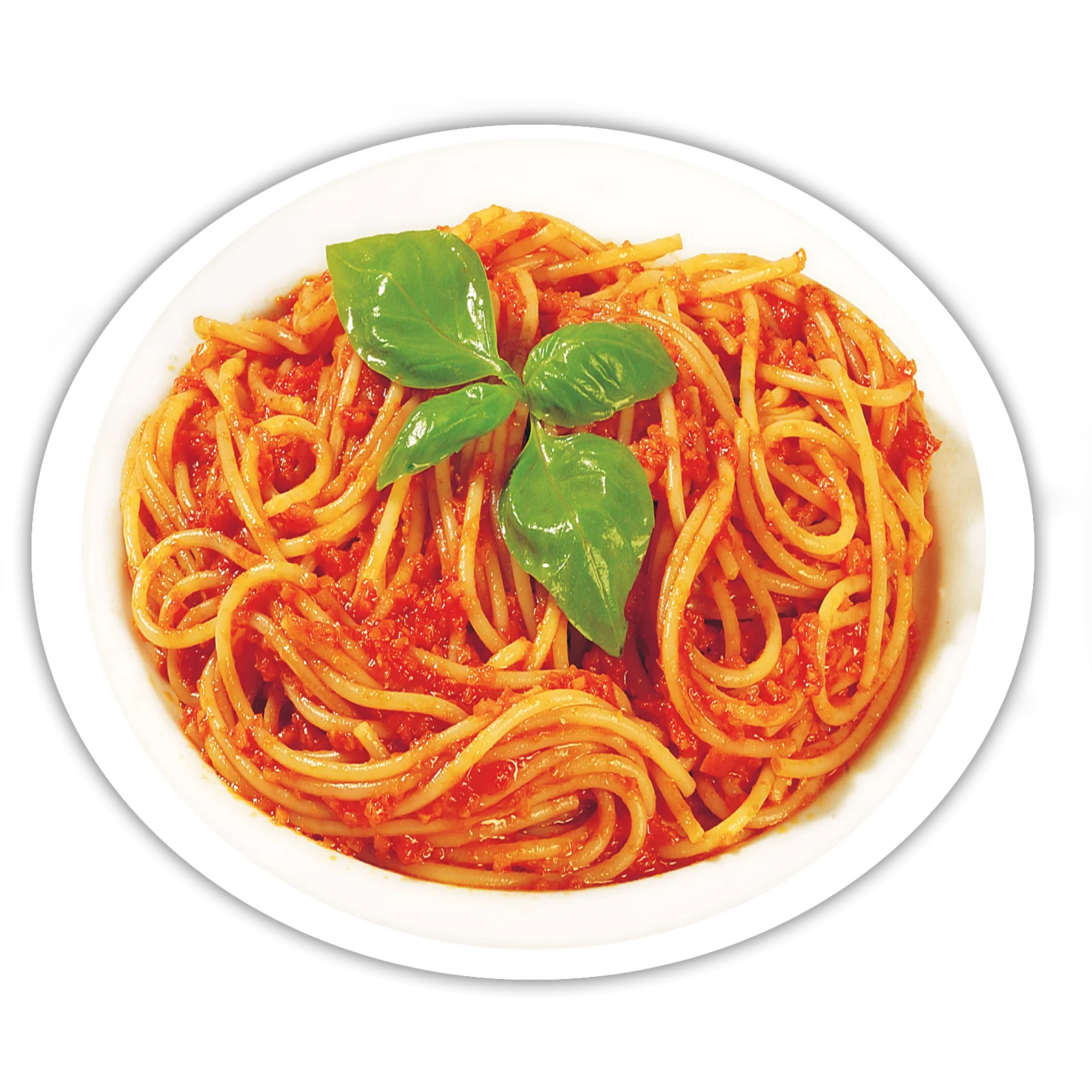 Classic Spaghetti with Fresh Basil Leaves Culinary Clipart Illustration