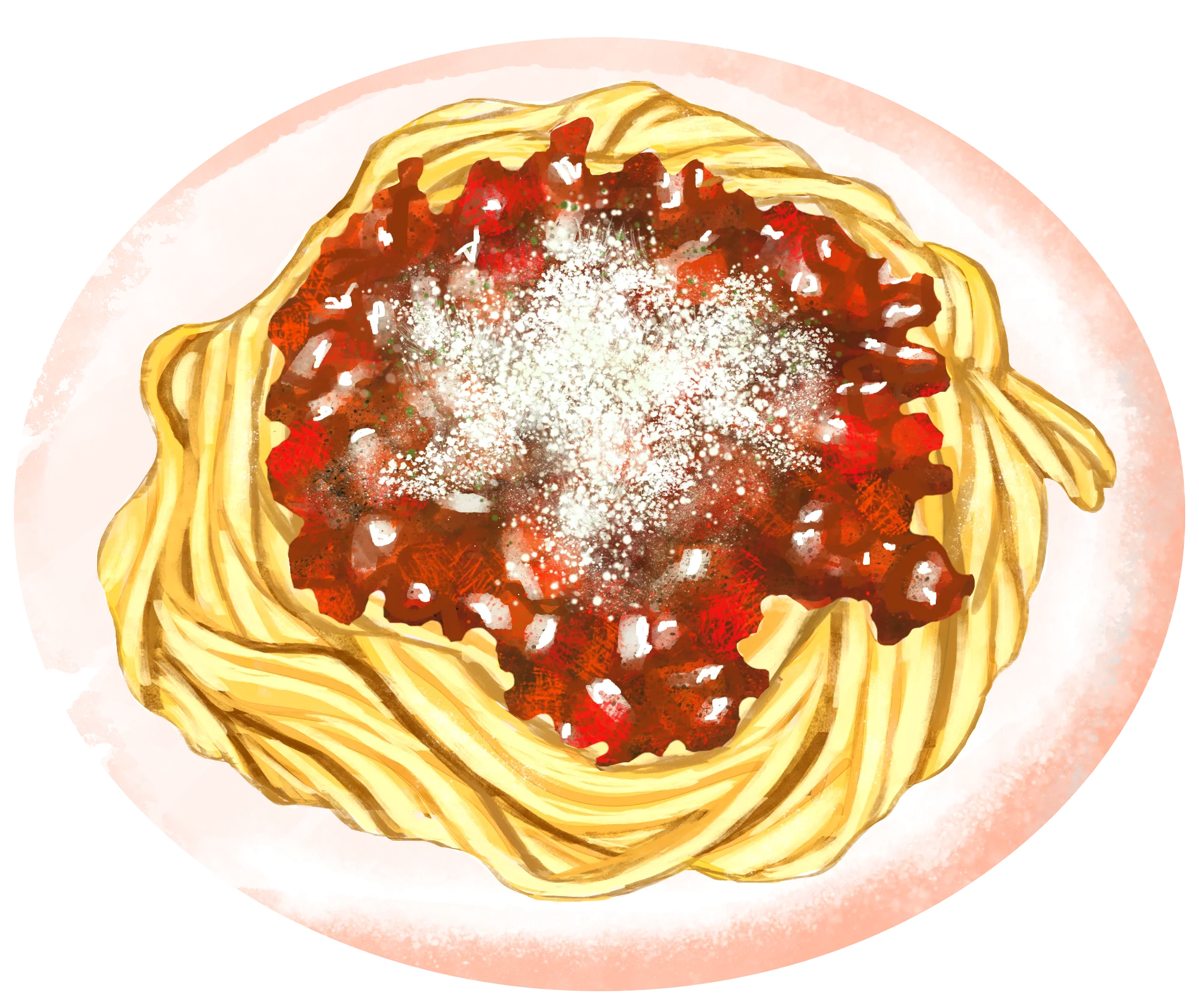 Delightful Spaghetti Bolognese Clipart with Cheese Sprinkled on Top