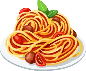 Delightful Spaghetti Clipart with Fresh Tomato Sauce and Basil Garnish