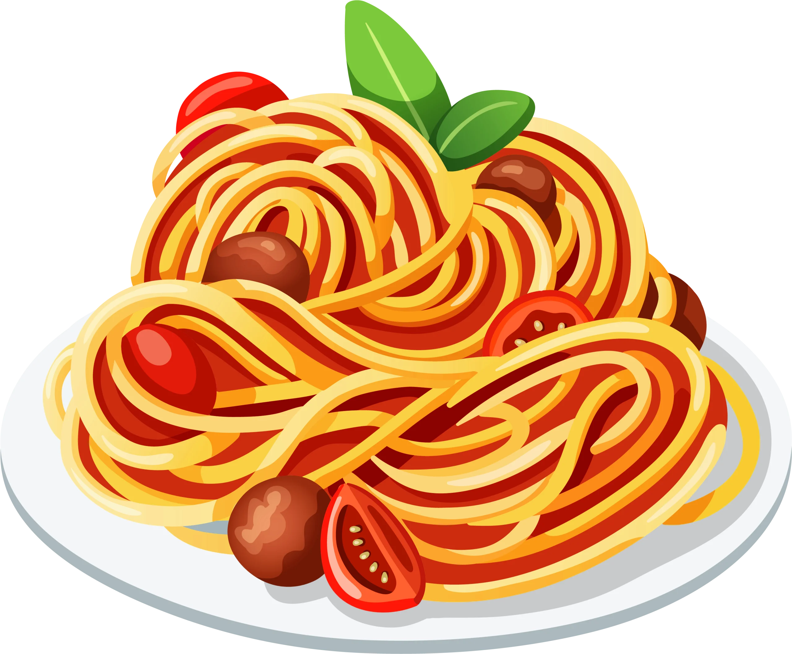 Delightful Spaghetti Clipart with Fresh Tomato Sauce and Basil Garnish
