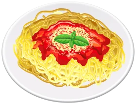 Delightful Spaghetti Pasta Clipart with Tomato Sauce and Fresh Herb Garnish