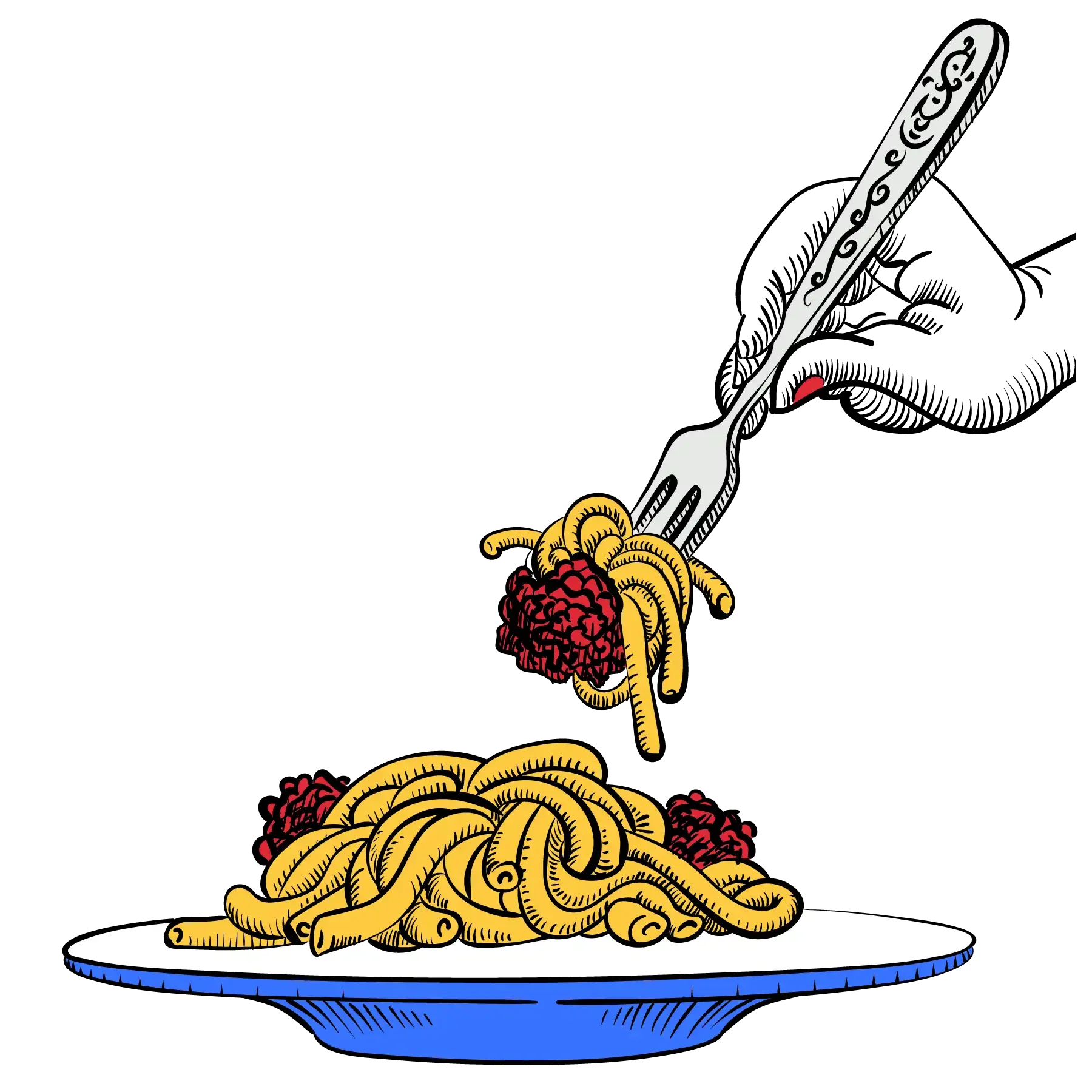 Delightful Spaghetti Pasta Twirl Clipart with Playful Hand and Berries