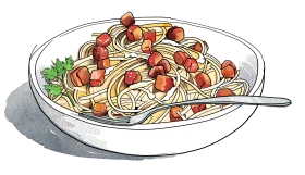 Delightful Spaghetti Pasta with Fresh Tomatoes Culinary Clipart Illustration