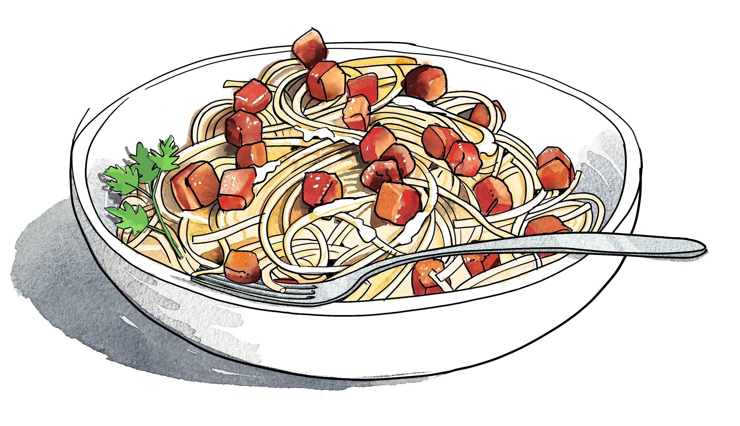 Delightful Spaghetti Pasta with Fresh Tomatoes Culinary Clipart Illustration