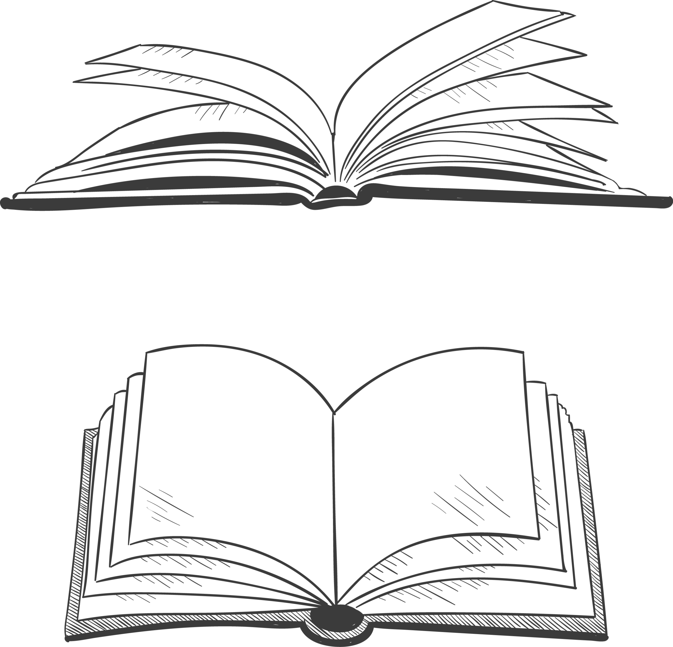 Elegant Black and White Open Book Clipart Illustration for Reading Enthusiasts