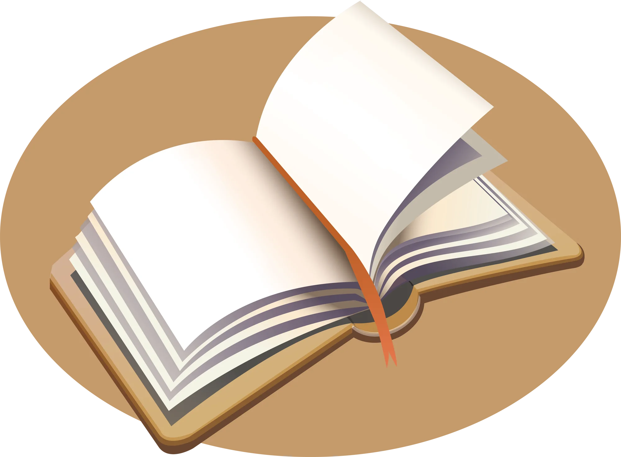 Elegantly Illustrated Open Book Clipart with Turning Pages on Warm Background
