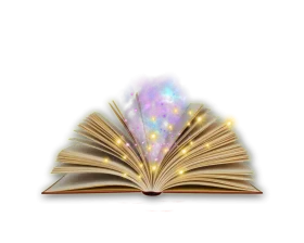 Magical Illuminated Open Book Clipart with Ethereal Cosmic Pages Spreading Light