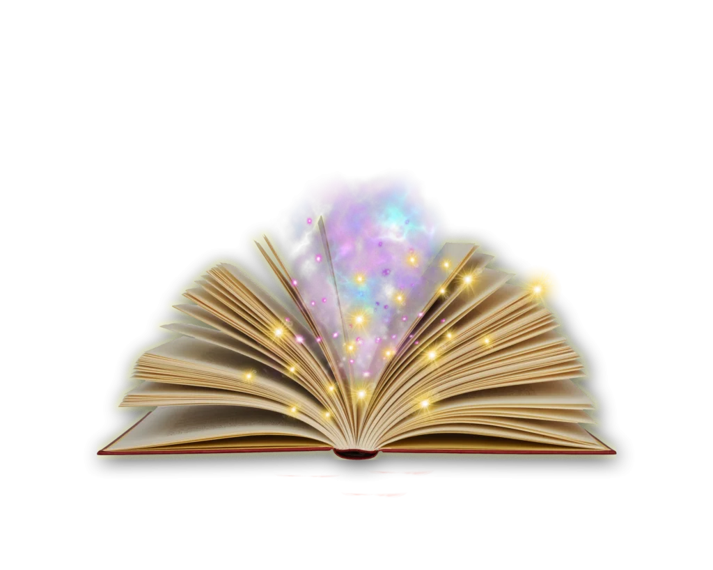 Magical Illuminated Open Book Clipart with Ethereal Cosmic Pages Spreading Light