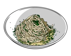 Minimalist Green Herb-Sprinkled Spaghetti Clipart Illustration on Ceramic Plate