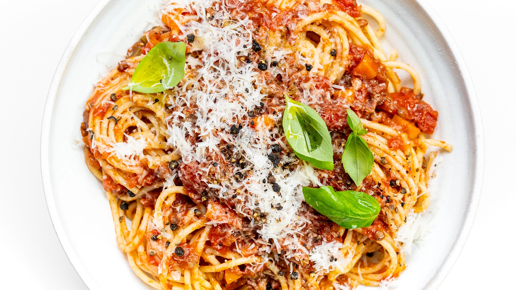 Rustic Spaghetti Bolognese Clipart with Fresh Basil and Parmesan Cheese Topping