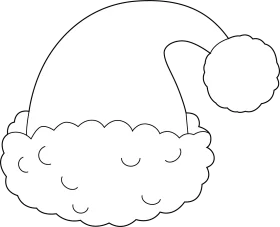 Whimsical Black and White Santa Hat Clipart with Fluffy Cloud-like Design