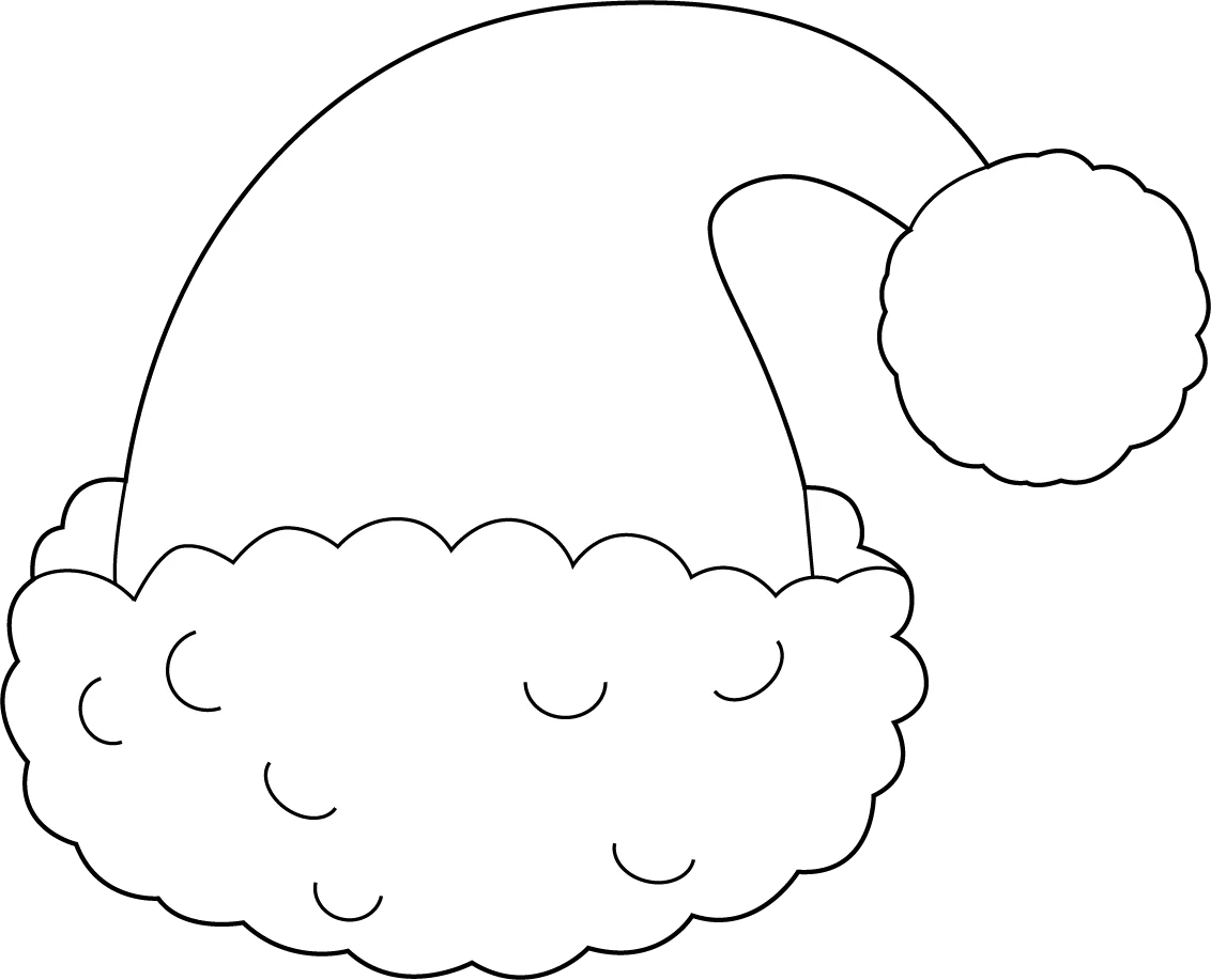 Whimsical Black and White Santa Hat Clipart with Fluffy Cloud-like Design