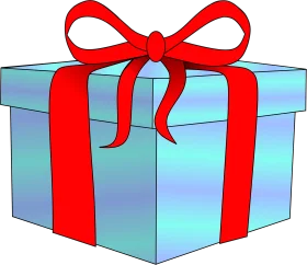 Blue and Aqua Gift Box Clipart with Festive Red Ribbon Bow Design
