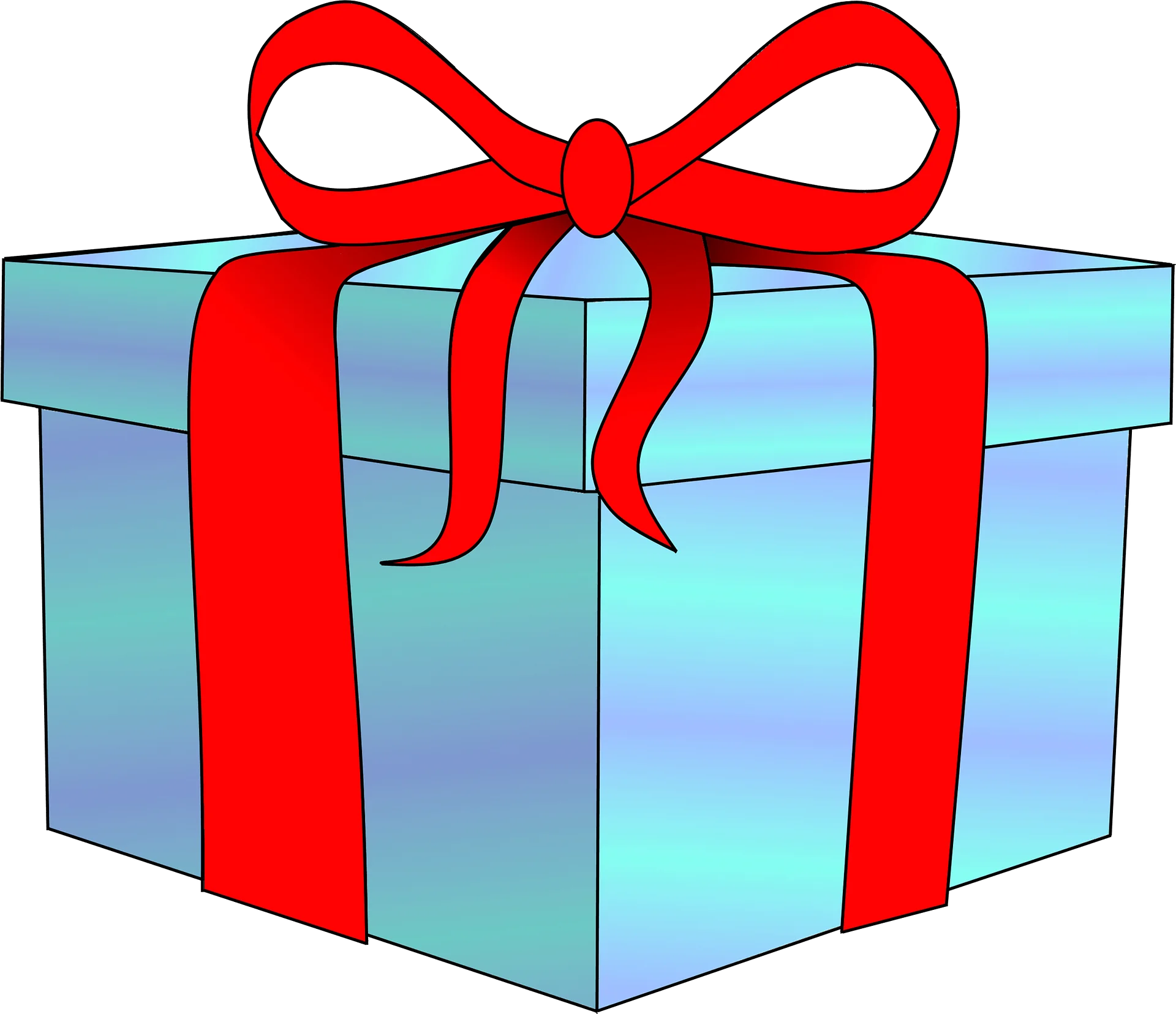 Blue and Aqua Gift Box Clipart with Festive Red Ribbon Bow Design