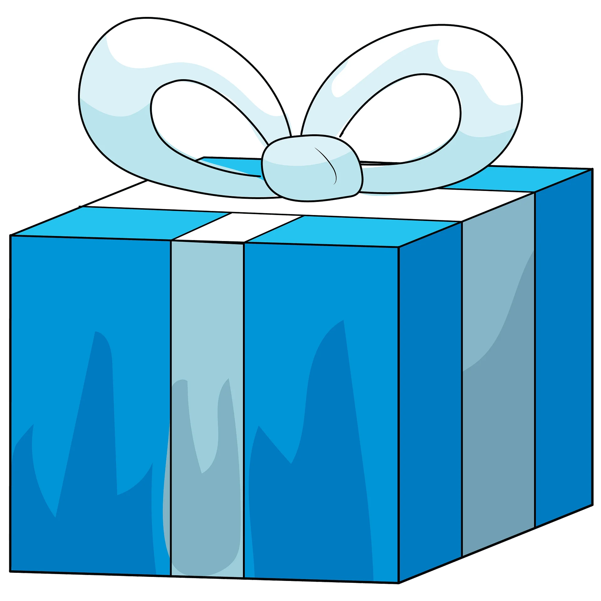 Charming Blue and Silver Gift Box Clipart with Elegant Bow Design
