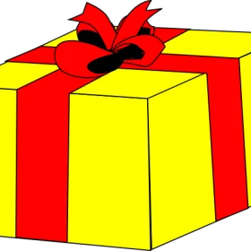 Cheerful Yellow and Red Gift Box Clipart with Elegant Bow Decoration
