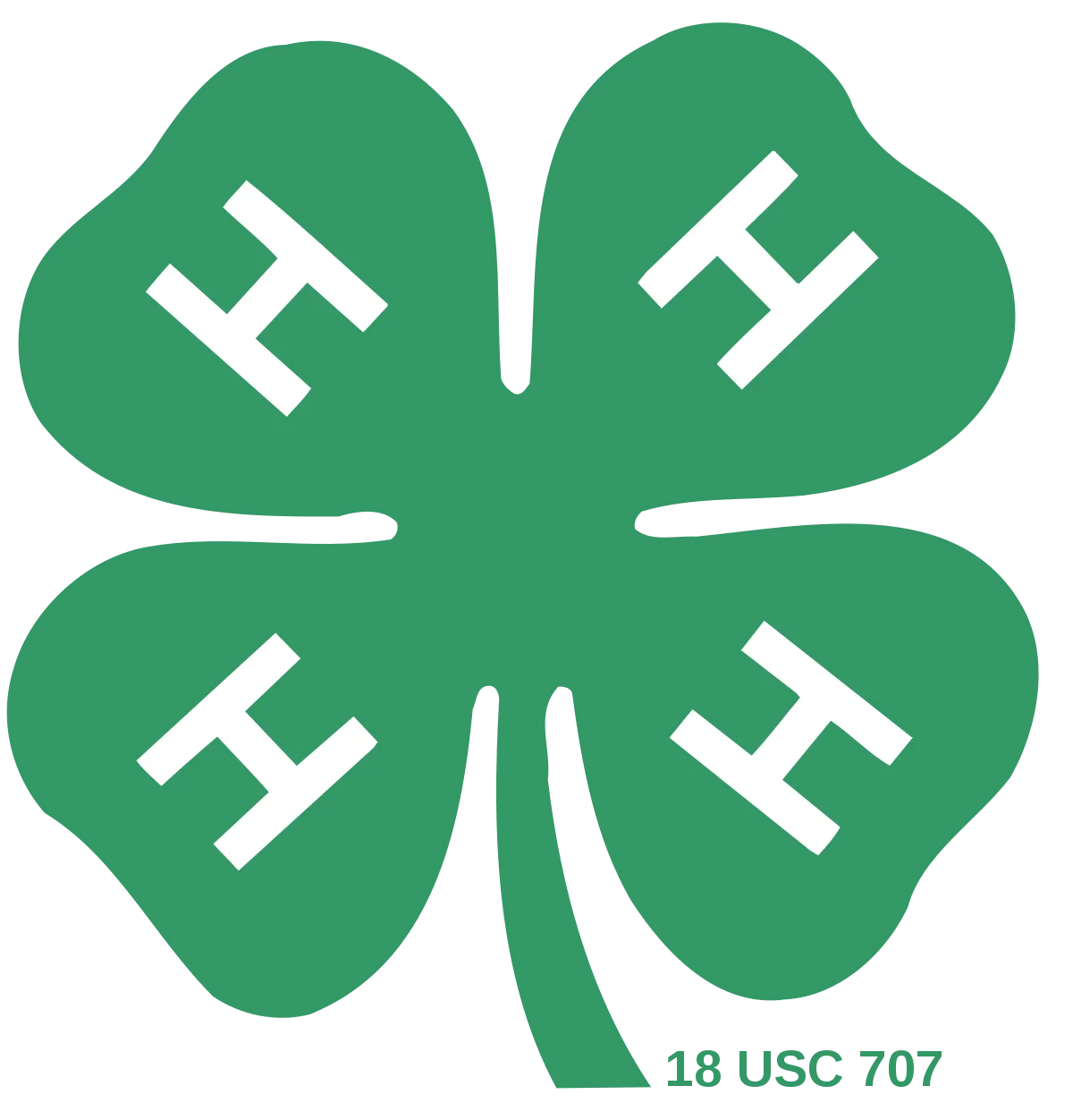 Classic Green Four-Leaf Clover 4-H Club Official Emblem Clipart Symbol