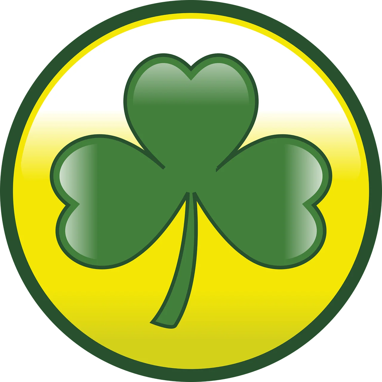 Classic Green Three-Leafed Shamrock Clipart Design on Bright Yellow Circle