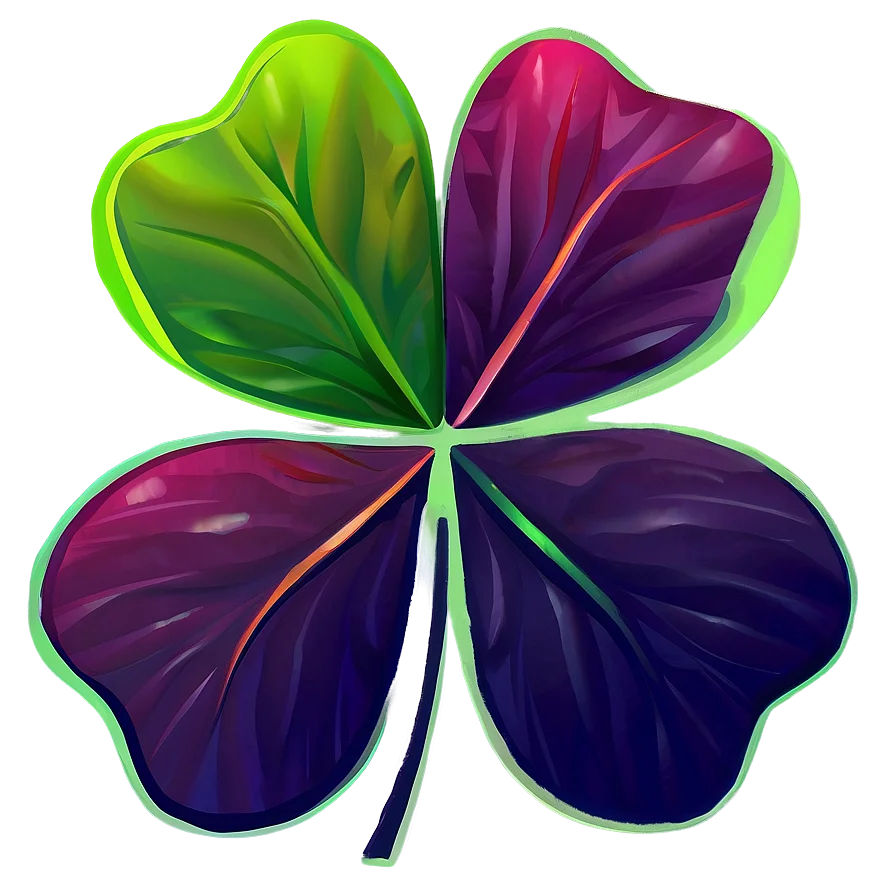 Digital Artistic Four-Leaf Clover Clipart with Gradient Color Transition