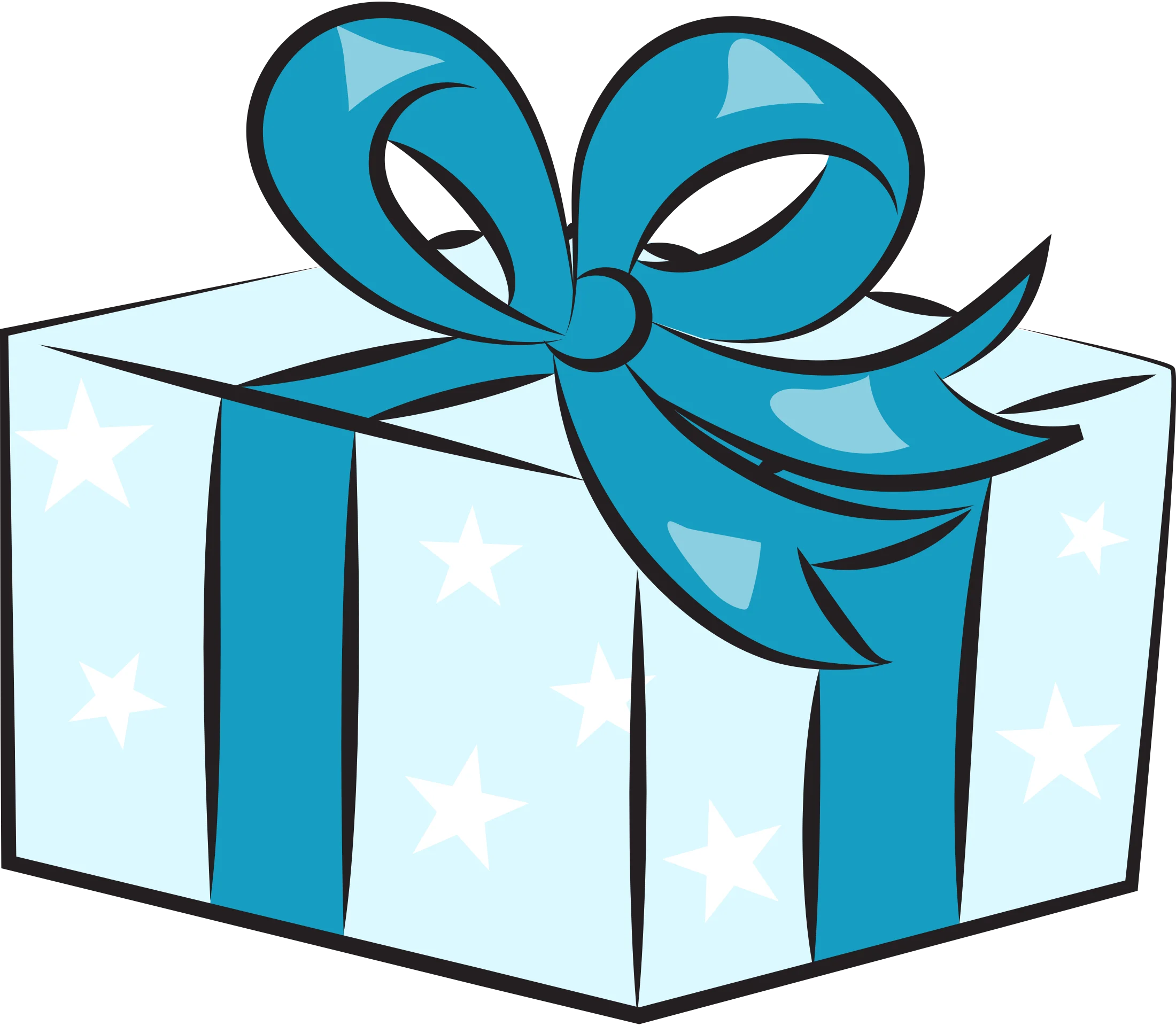 Elegant Azure and White Gift Box Clipart with Stylized Ribbon Bow