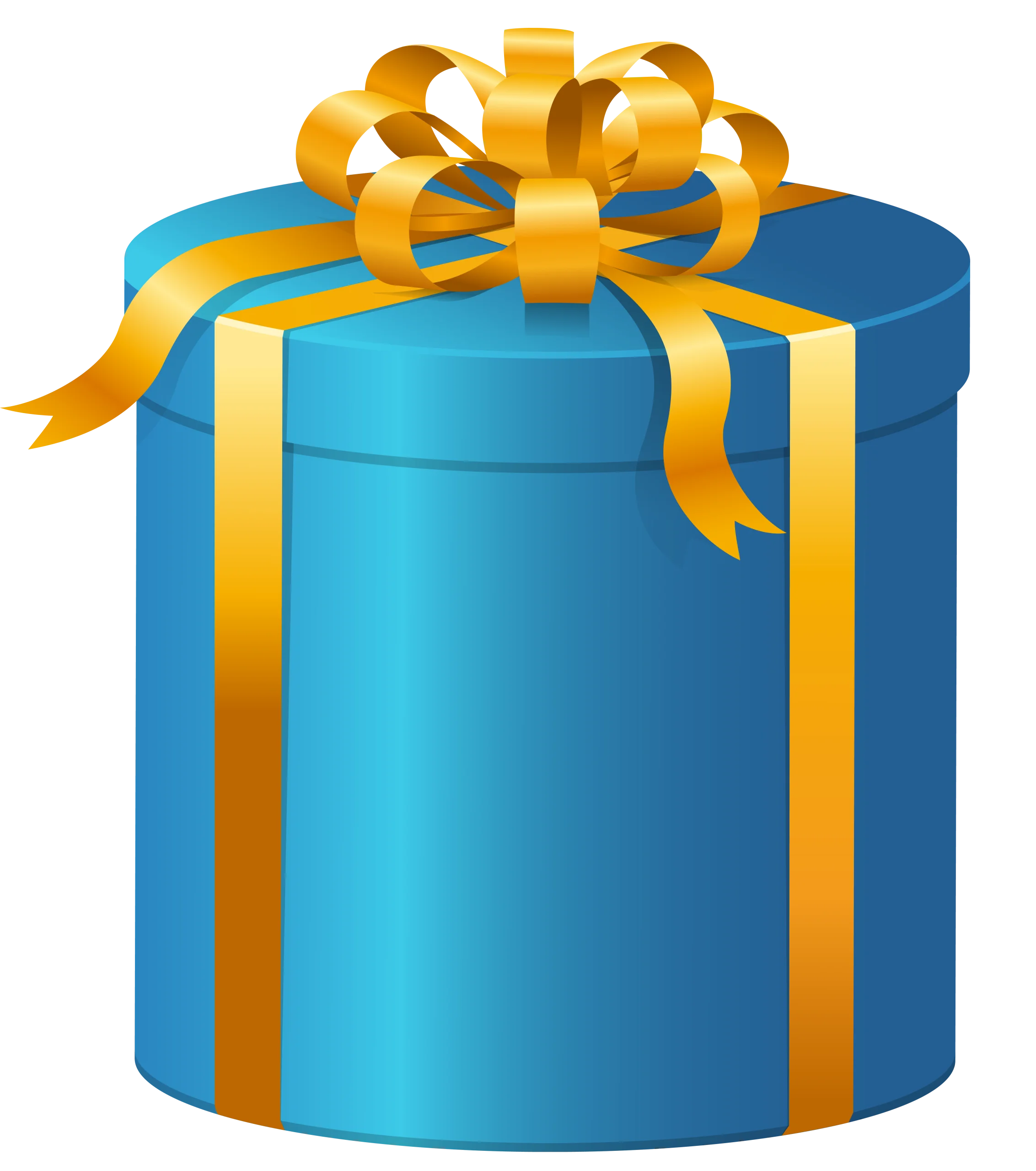 Elegant Azure Blue Cylindrical Gift Box with Golden Ribbon Clipart Illustration