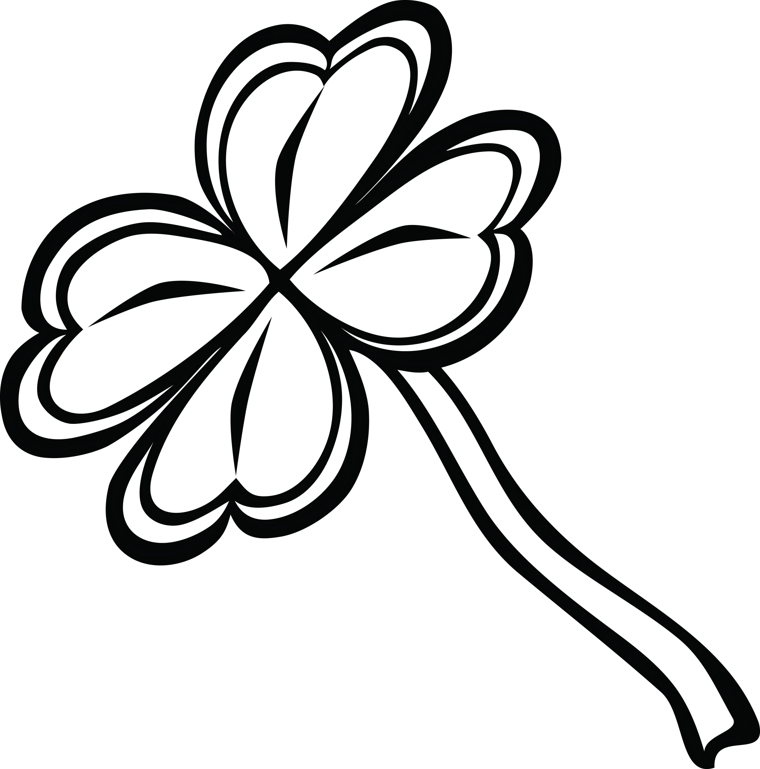 Elegant Black and White Four Leaf Clover Clipart Design with Graceful Lines