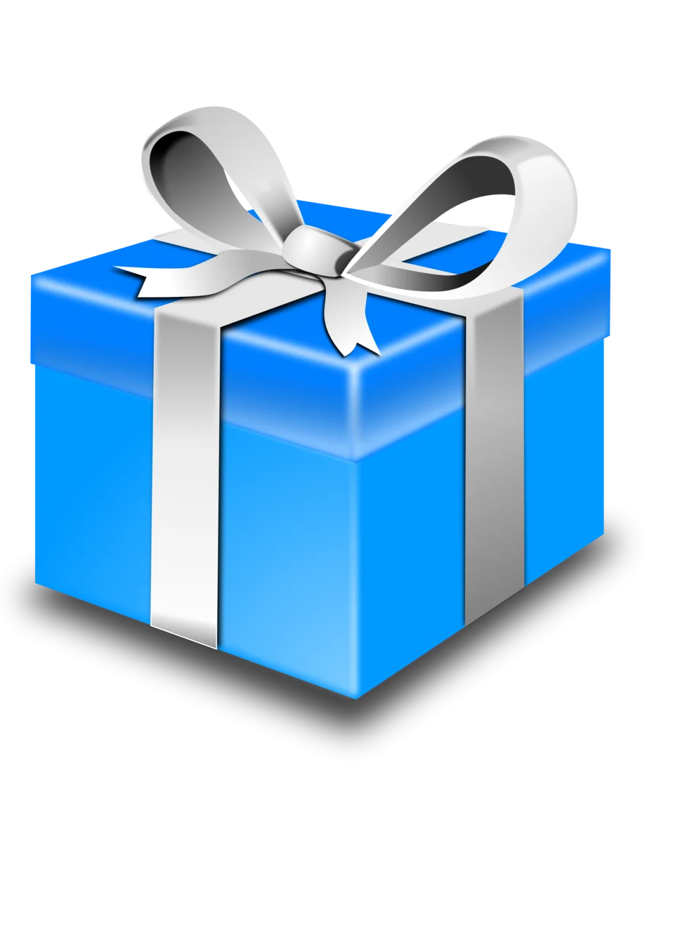 Elegant Blue Gift Box Clipart with Silver Ribbon and Bow