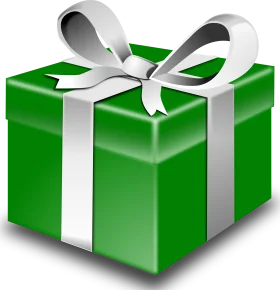 Elegant Green Gift Box Clipart with Silvery Ribbon and Bow