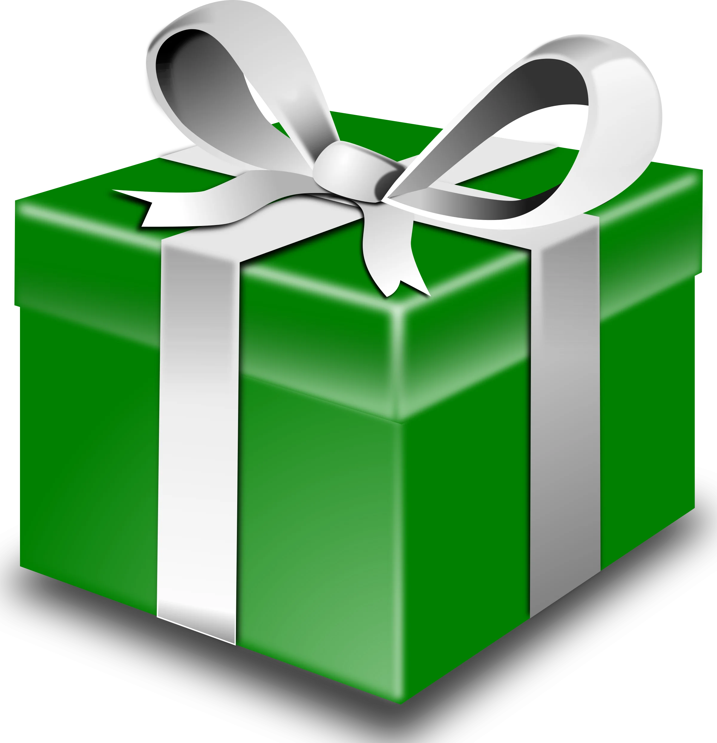 Elegant Green Gift Box Clipart with Silvery Ribbon and Bow