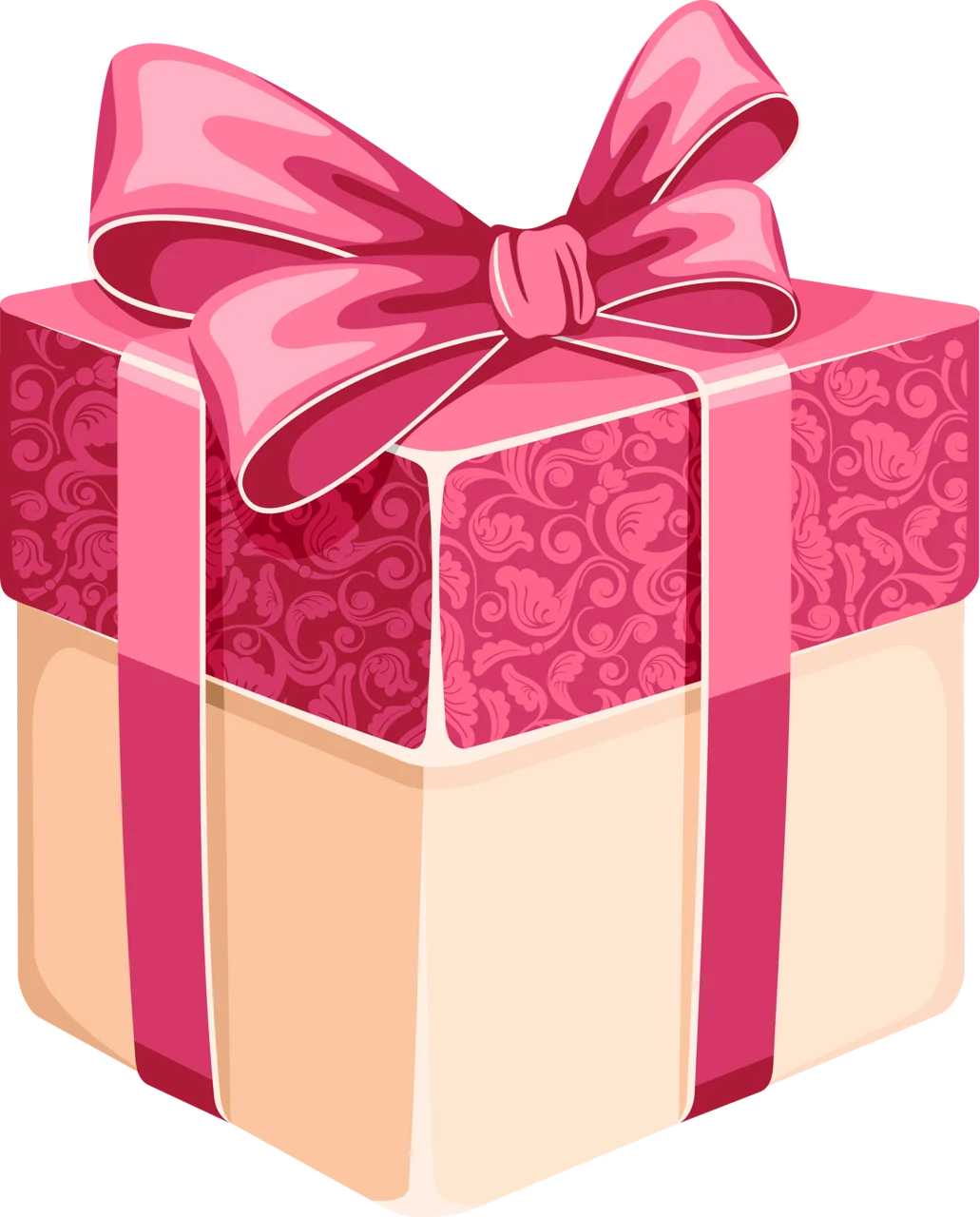 Elegant Pink and Cream Gift Box Clipart with Luxurious Bow Design
