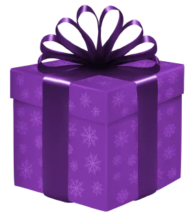 Elegant Purple Gift Box Clipart with Snowflake Pattern and Luxurious Ribbon Bow